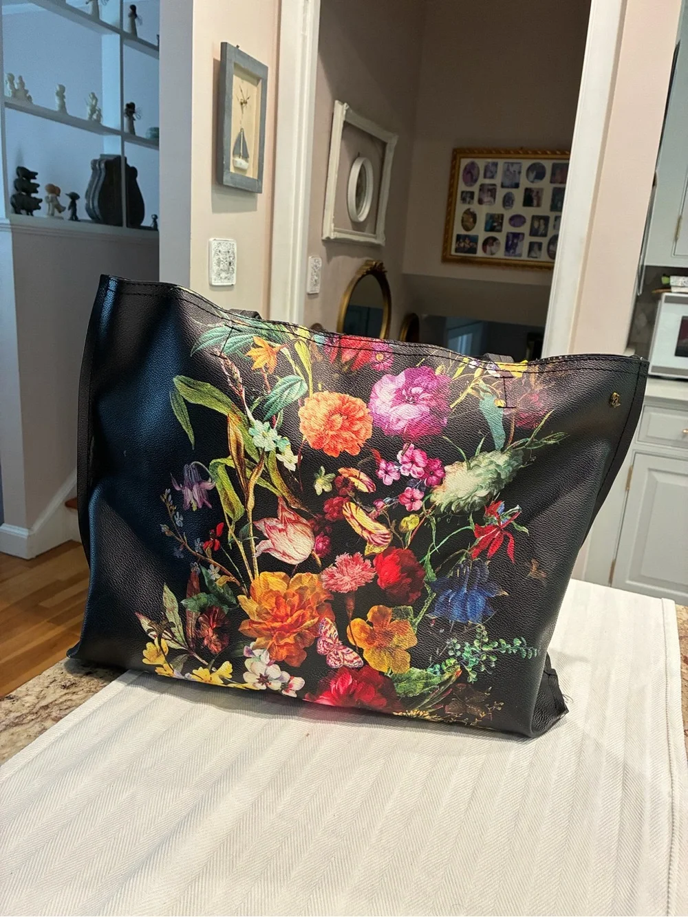 Elliott Lucca Black Tote with Multicolor Floral Print
